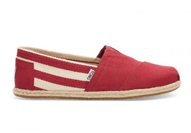 Toms台灣經典紅色大條紋麻底女鞋
