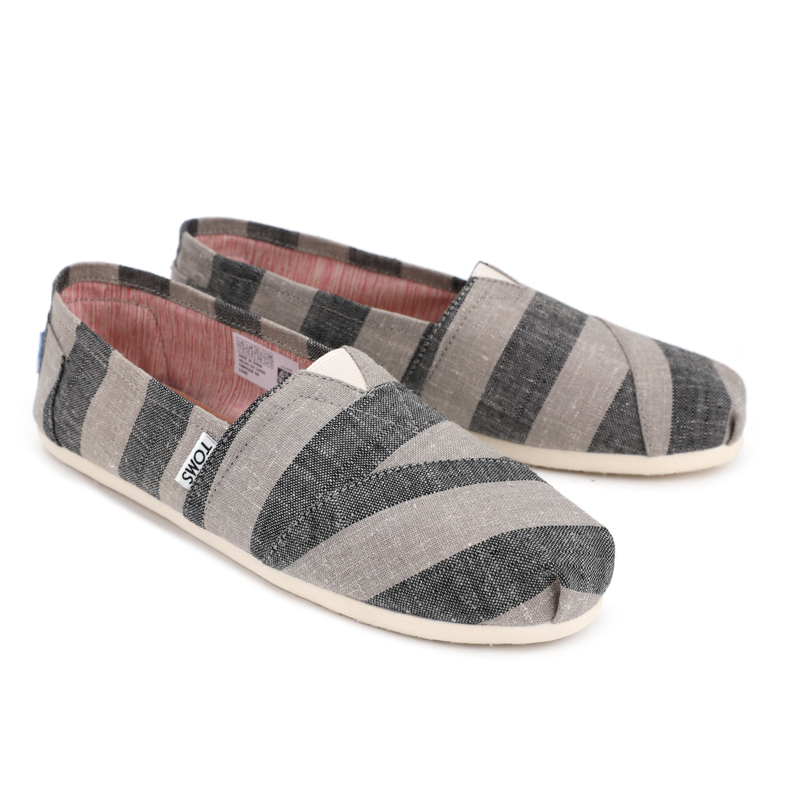 Toms 台灣新款黑灰寬條紋織布女鞋